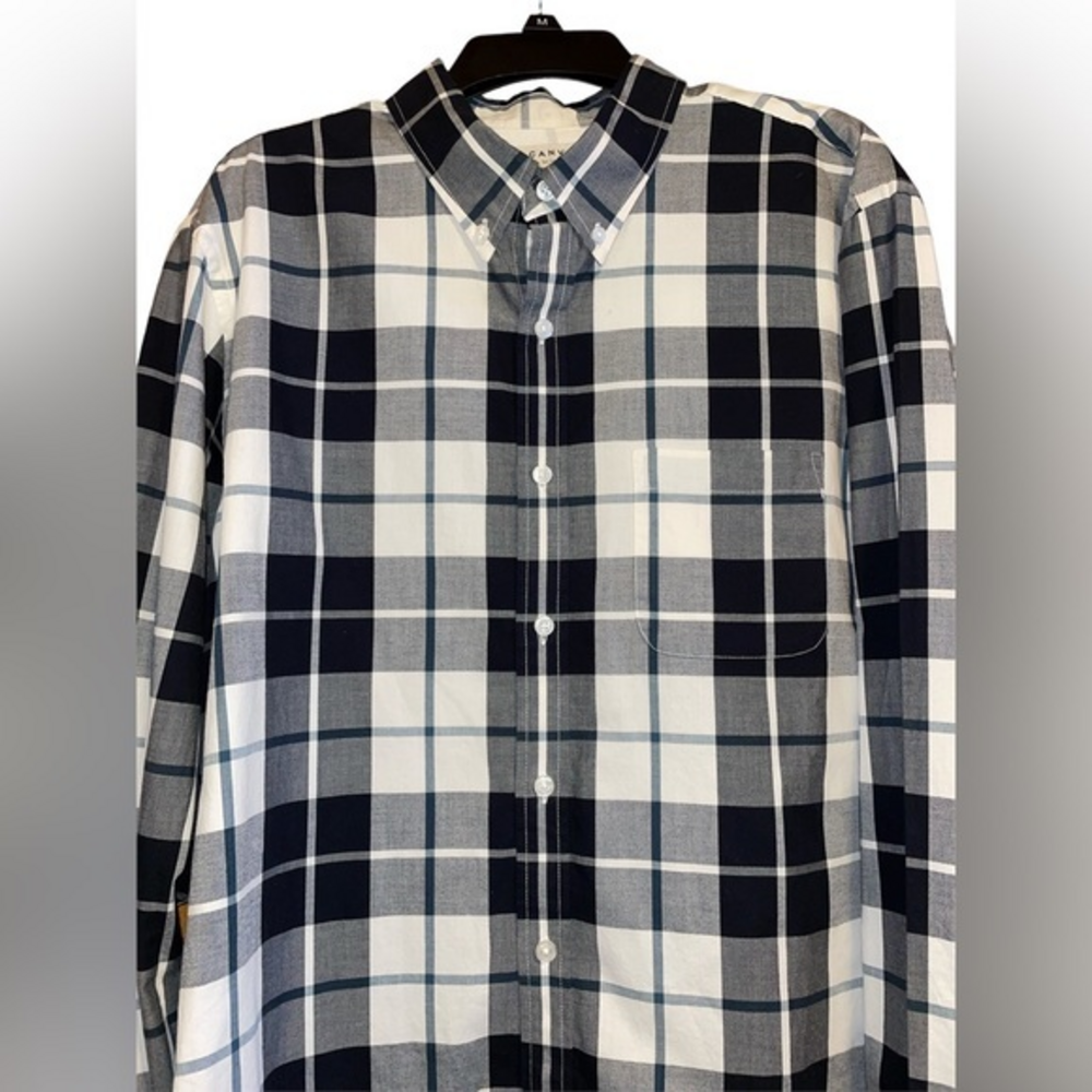 Canvas Lands End Men’s Shirt Black White Buffalo Plaid Button Down Cotton Large